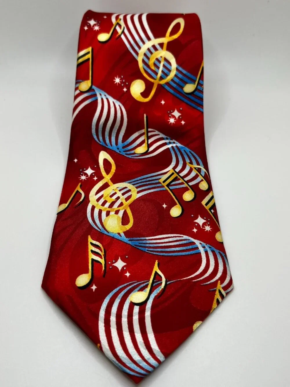 Steven Harris Mens Red Musical Note Silk Blend Hand Made Necktie Music Teacher